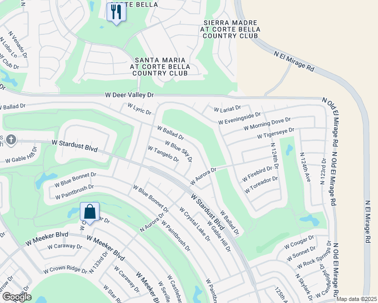 map of restaurants, bars, coffee shops, grocery stores, and more near 12950 West Blue Sky Drive in Sun City West