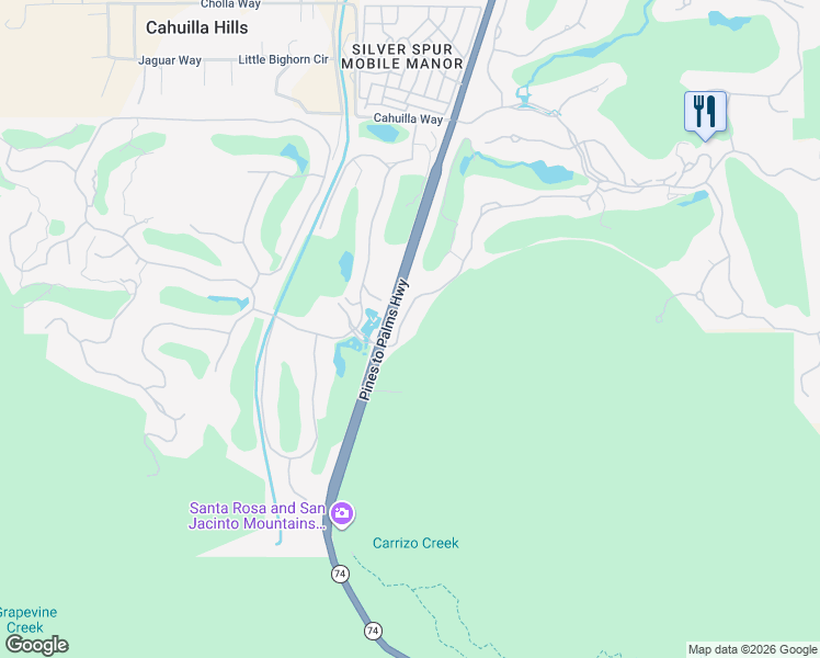 map of restaurants, bars, coffee shops, grocery stores, and more near 535 Mesquite Hill in Palm Desert
