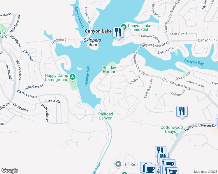 map of restaurants, bars, coffee shops, grocery stores, and more near 22190 Loch Lomond Drive in Canyon Lake