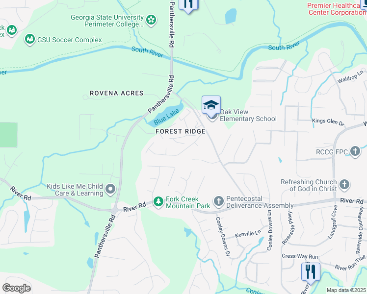 map of restaurants, bars, coffee shops, grocery stores, and more near 2870 Oakvale Falls Drive in Decatur