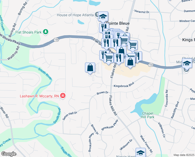 map of restaurants, bars, coffee shops, grocery stores, and more near 201 Woodberry Place in Decatur