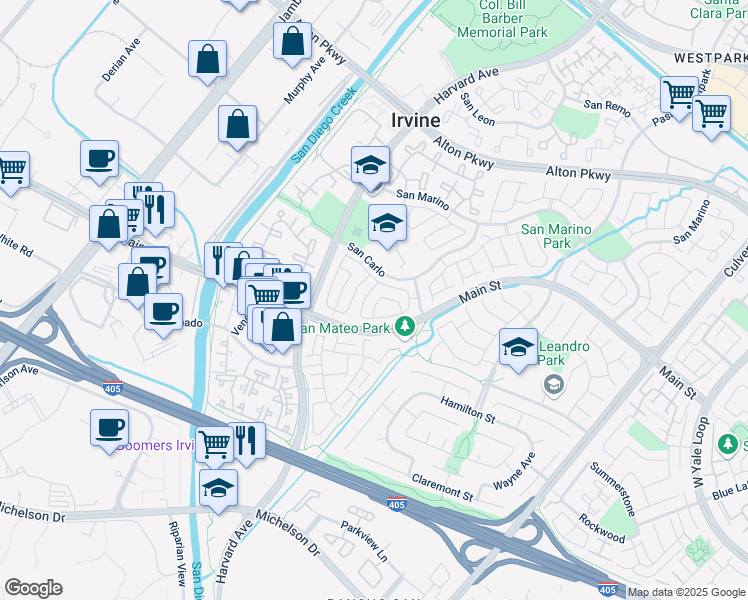 map of restaurants, bars, coffee shops, grocery stores, and more near 8 Galanto in Irvine