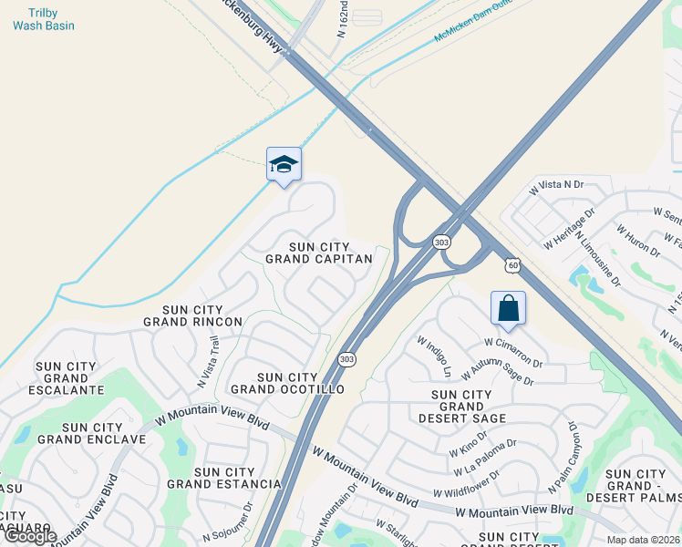 map of restaurants, bars, coffee shops, grocery stores, and more near 16328 West Bridal Veil Lane in Surprise
