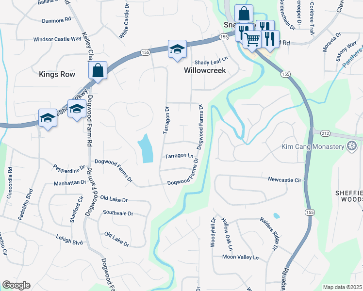 map of restaurants, bars, coffee shops, grocery stores, and more near 4441 Woodbank Lane in Decatur