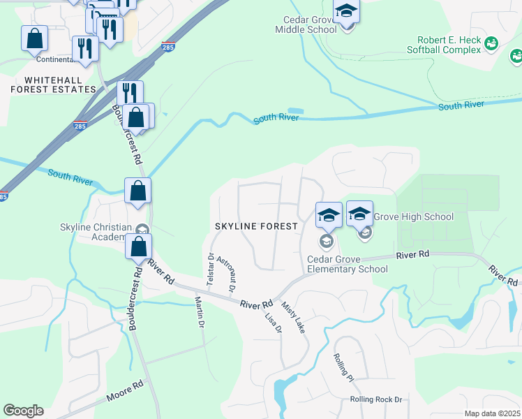 map of restaurants, bars, coffee shops, grocery stores, and more near 3667 Satellite Terrace in Ellenwood