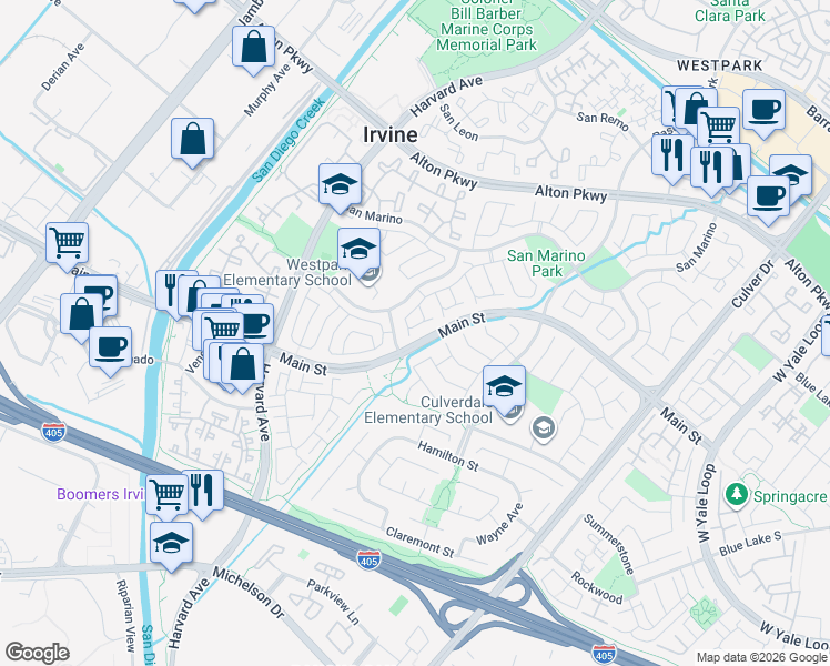 map of restaurants, bars, coffee shops, grocery stores, and more near 22 Cordoba in Irvine