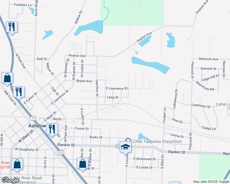map of restaurants, bars, coffee shops, grocery stores, and more near 770 Lang Street in Ashdown