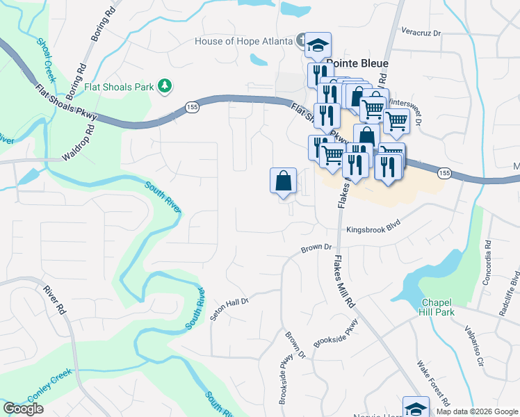 map of restaurants, bars, coffee shops, grocery stores, and more near Woodberry Place in Decatur
