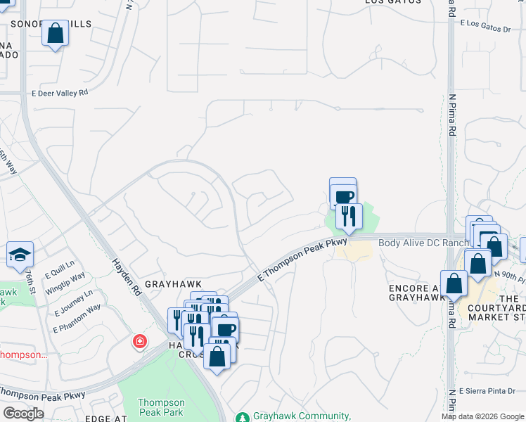 map of restaurants, bars, coffee shops, grocery stores, and more near 8309 East Tailfeather Drive in Scottsdale