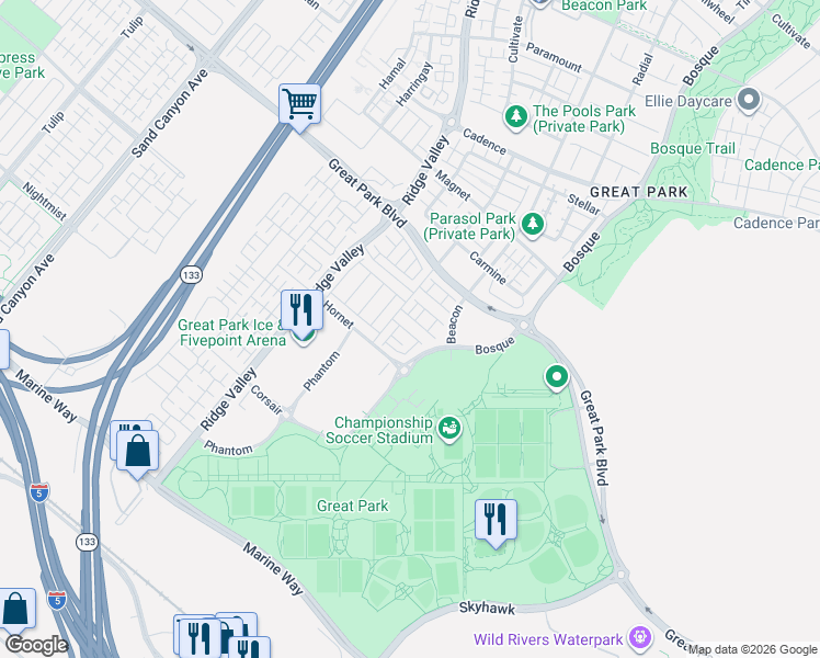 map of restaurants, bars, coffee shops, grocery stores, and more near 117 Isla in Irvine