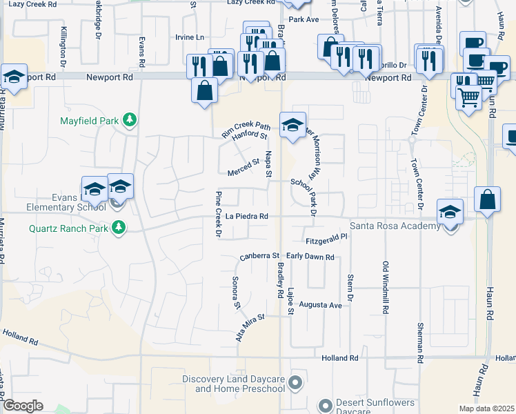 map of restaurants, bars, coffee shops, grocery stores, and more near 30470 Misty Creek Drive in Menifee