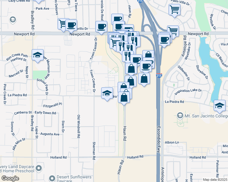 map of restaurants, bars, coffee shops, grocery stores, and more near 30469 Village Knoll Drive in Menifee