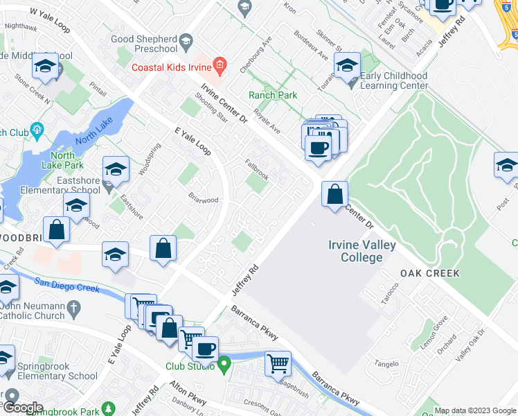 map of restaurants, bars, coffee shops, grocery stores, and more near 21 Autumn Oak in Irvine