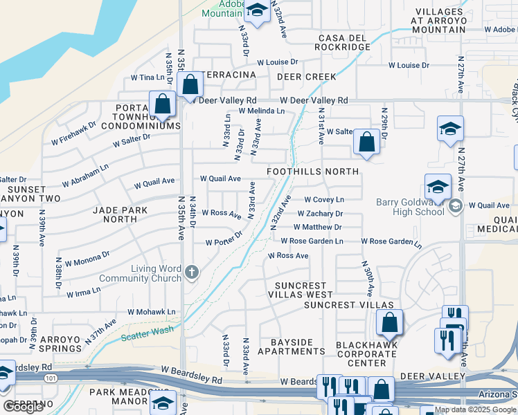 map of restaurants, bars, coffee shops, grocery stores, and more near 3221 West Beaubien Drive in Phoenix
