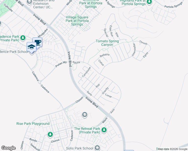 map of restaurants, bars, coffee shops, grocery stores, and more near 53 Chasma in Irvine
