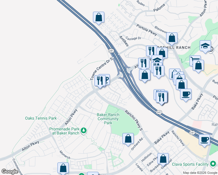 map of restaurants, bars, coffee shops, grocery stores, and more near 200 Sunflower in Lake Forest