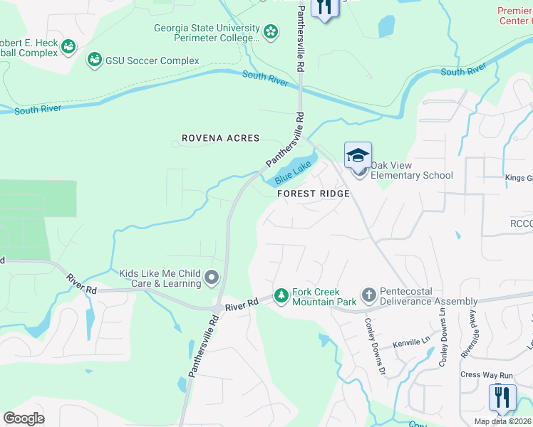 map of restaurants, bars, coffee shops, grocery stores, and more near 2788 Oakvale Falls Drive in Decatur