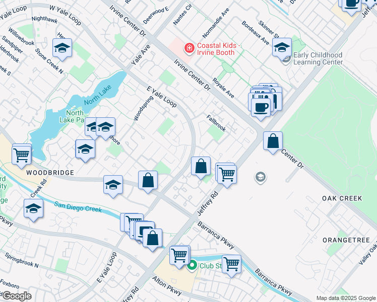 map of restaurants, bars, coffee shops, grocery stores, and more near 109 East Yale Loop in Irvine
