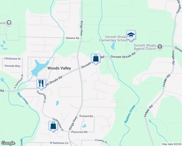 map of restaurants, bars, coffee shops, grocery stores, and more near 6021 Crossbow Lane in Douglasville