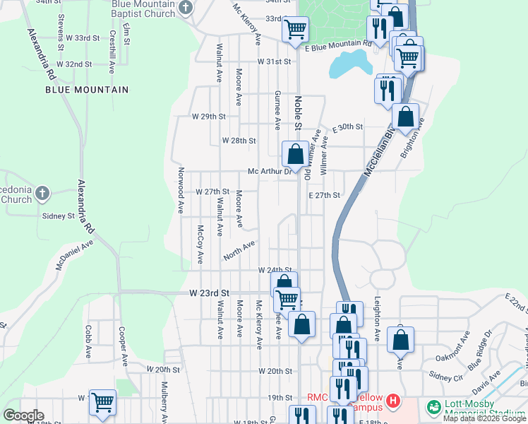 map of restaurants, bars, coffee shops, grocery stores, and more near 2606 Gurnee Avenue in Anniston