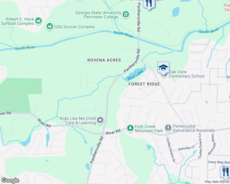 map of restaurants, bars, coffee shops, grocery stores, and more near 3632 Panthersville Road in Decatur