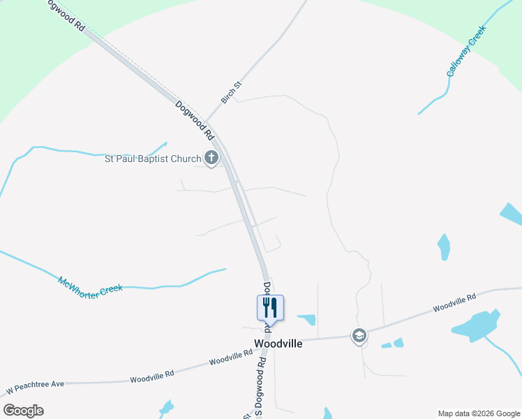 map of restaurants, bars, coffee shops, grocery stores, and more near 1131 Elm Street in Woodville