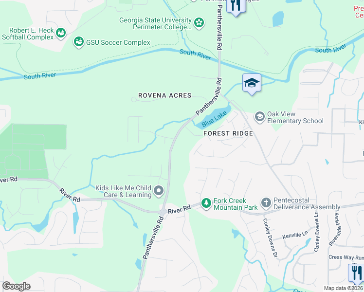 map of restaurants, bars, coffee shops, grocery stores, and more near 3632 Panthersville Road in Decatur