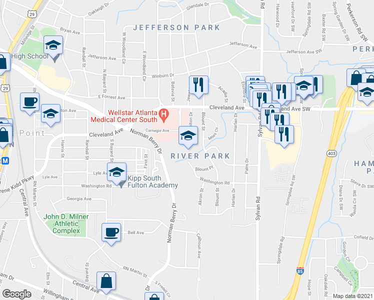 map of restaurants, bars, coffee shops, grocery stores, and more near 2809 Blount Street in Atlanta