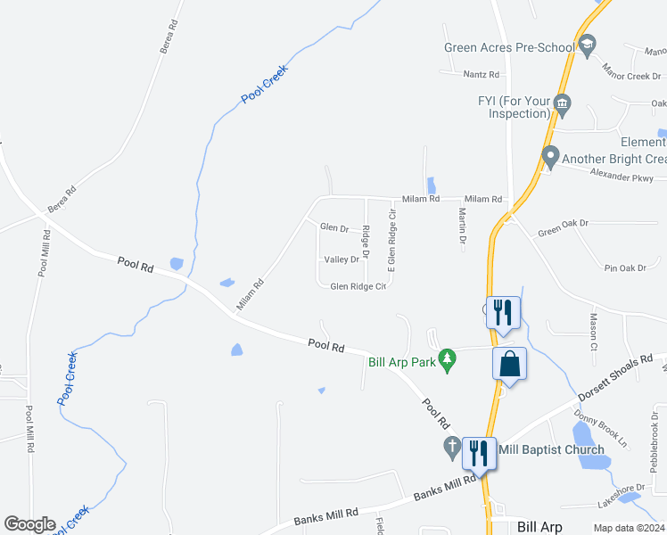 map of restaurants, bars, coffee shops, grocery stores, and more near 7280 Valley Drive in Winston