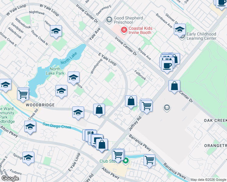 map of restaurants, bars, coffee shops, grocery stores, and more near 116 Briarwood in Irvine