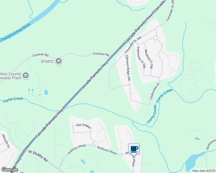 map of restaurants, bars, coffee shops, grocery stores, and more near 7066 Cavender Drive Southwest in Atlanta