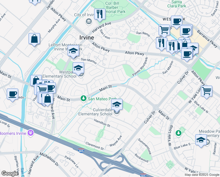 map of restaurants, bars, coffee shops, grocery stores, and more near 67 Barcelona in Irvine