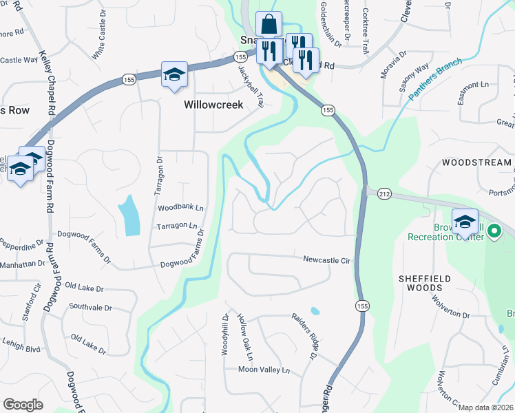 map of restaurants, bars, coffee shops, grocery stores, and more near 3539 Eagle Rise in Stonecrest