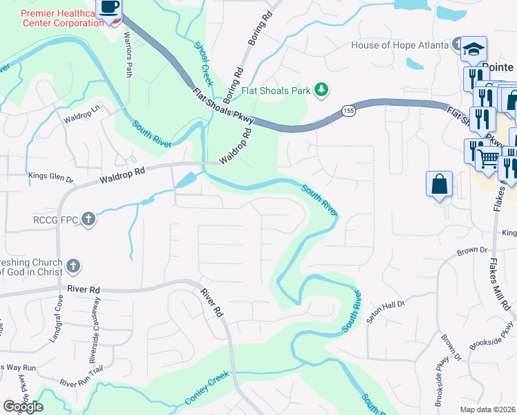 map of restaurants, bars, coffee shops, grocery stores, and more near 4128 Waldrop Hills Terrace in Decatur