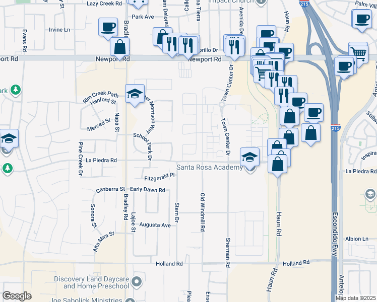 map of restaurants, bars, coffee shops, grocery stores, and more near 27310 Dover Road in Menifee
