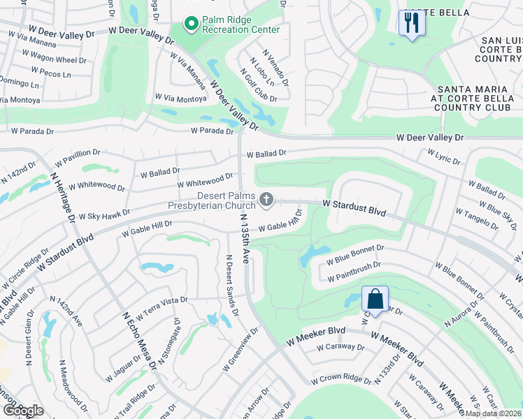 map of restaurants, bars, coffee shops, grocery stores, and more near 13459 West Stardust Boulevard in Sun City West
