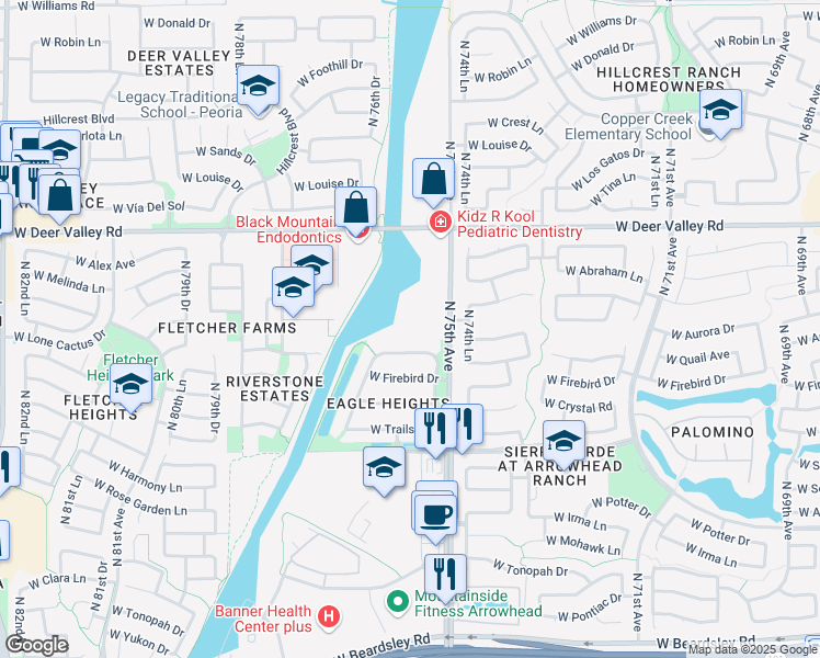 map of restaurants, bars, coffee shops, grocery stores, and more near 21432 North 75th Avenue in Glendale