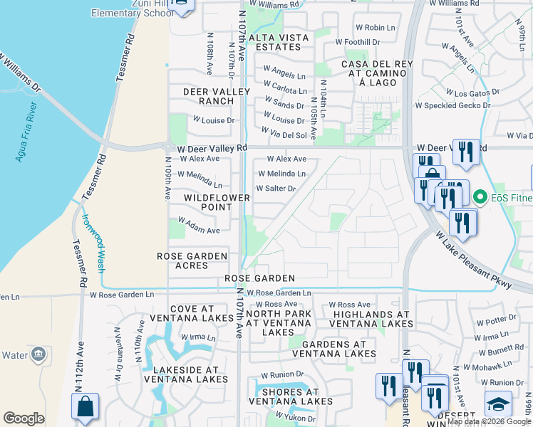 map of restaurants, bars, coffee shops, grocery stores, and more near 10617 West Adam Avenue in Peoria