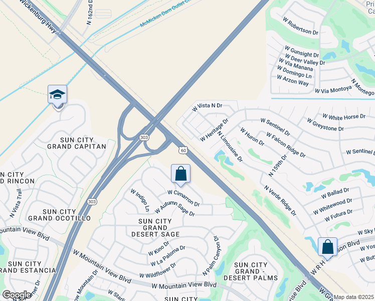 map of restaurants, bars, coffee shops, grocery stores, and more near Phoenix-Wickenburg Highway in Maricopa County