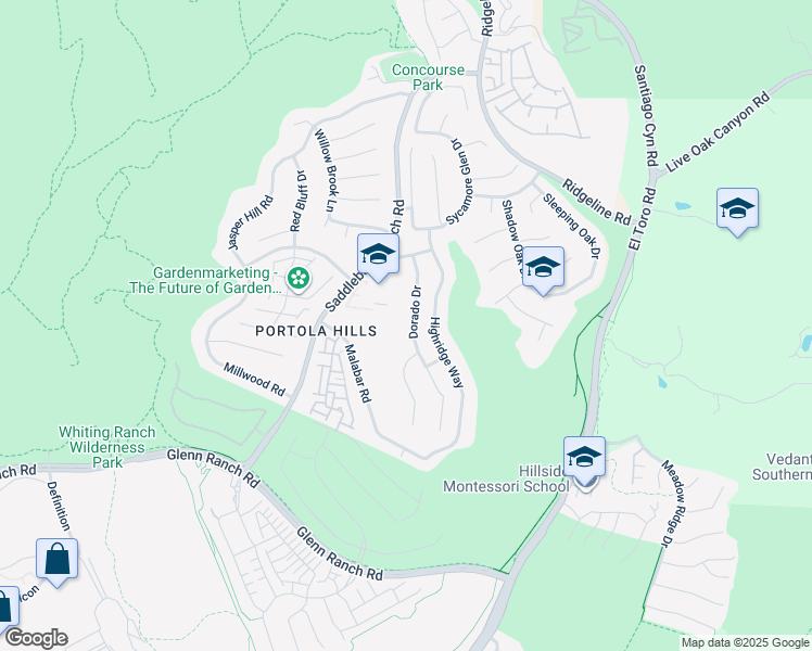 map of restaurants, bars, coffee shops, grocery stores, and more near 19525 Dorado Drive in Trabuco Canyon