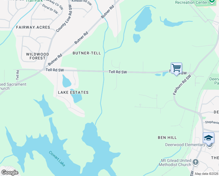map of restaurants, bars, coffee shops, grocery stores, and more near 2749 Riverpine Trail Southwest in Atlanta