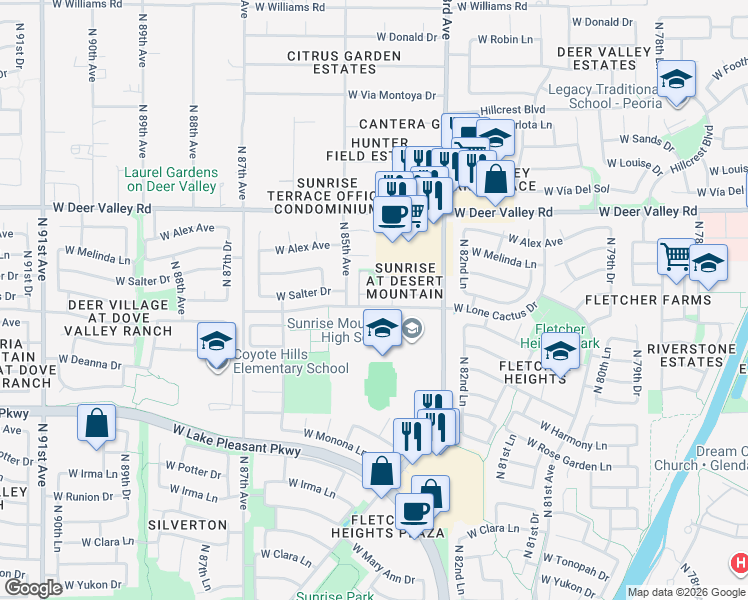 map of restaurants, bars, coffee shops, grocery stores, and more near in Peoria