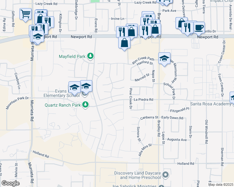 map of restaurants, bars, coffee shops, grocery stores, and more near 26694 Verdant Circle in Menifee