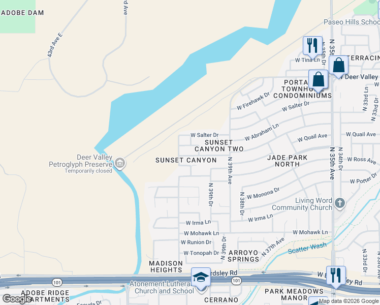 map of restaurants, bars, coffee shops, grocery stores, and more near 4005 West Lone Cactus Drive in Glendale