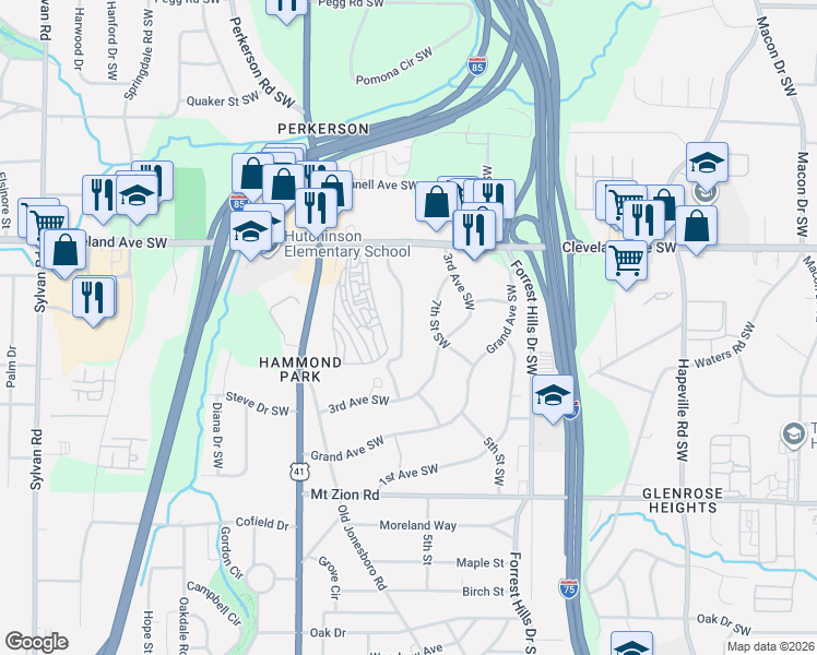 map of restaurants, bars, coffee shops, grocery stores, and more near 2815 7th Street Southwest in Atlanta