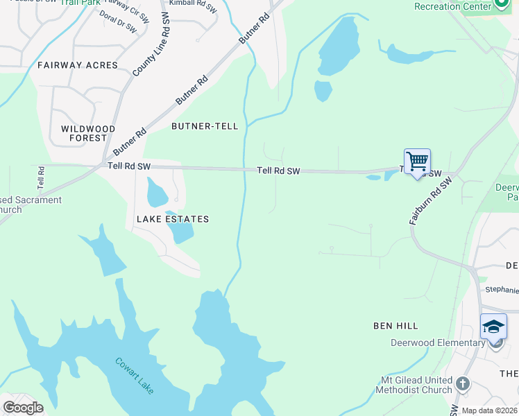 map of restaurants, bars, coffee shops, grocery stores, and more near 2749 Riverpine Trail Southwest in Atlanta