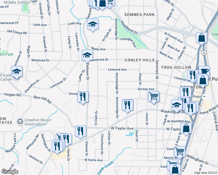map of restaurants, bars, coffee shops, grocery stores, and more near 2836 Cloverhurst Drive in Atlanta