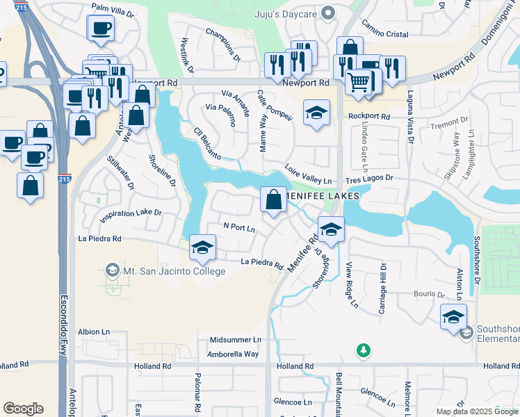 map of restaurants, bars, coffee shops, grocery stores, and more near 30449 Meadow Run Place in Menifee