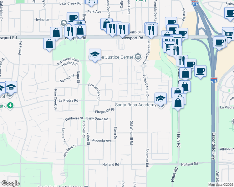 map of restaurants, bars, coffee shops, grocery stores, and more near 30499 Ridgely Way in Menifee