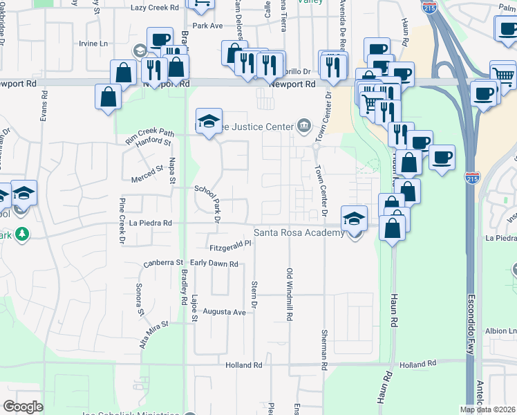 map of restaurants, bars, coffee shops, grocery stores, and more near 30499 Ridgely Way in Menifee